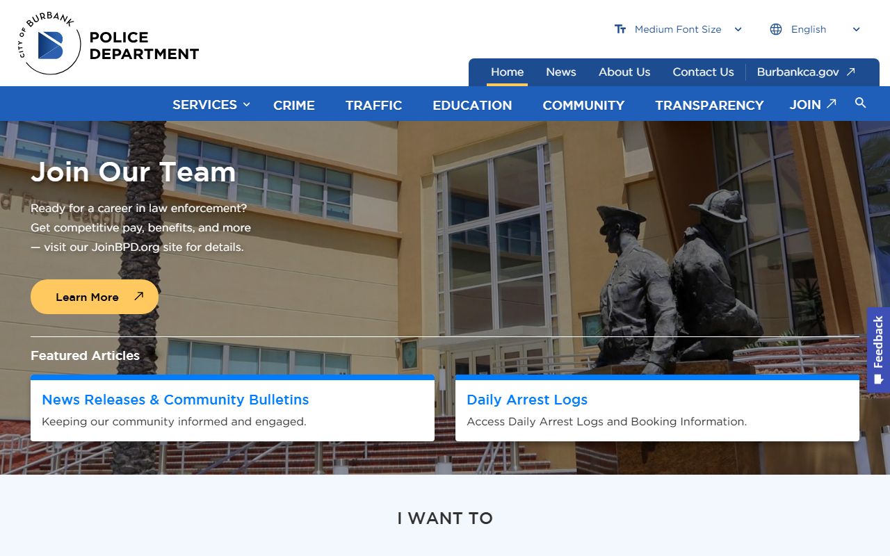 Burbank Police Department daily arrest logs page for 24 hour booking records