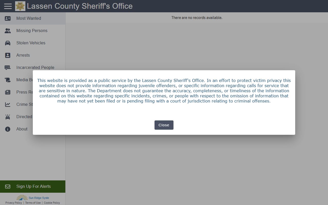 Lassen County Sheriff CrimeGraphics portal for 24 hour booking search