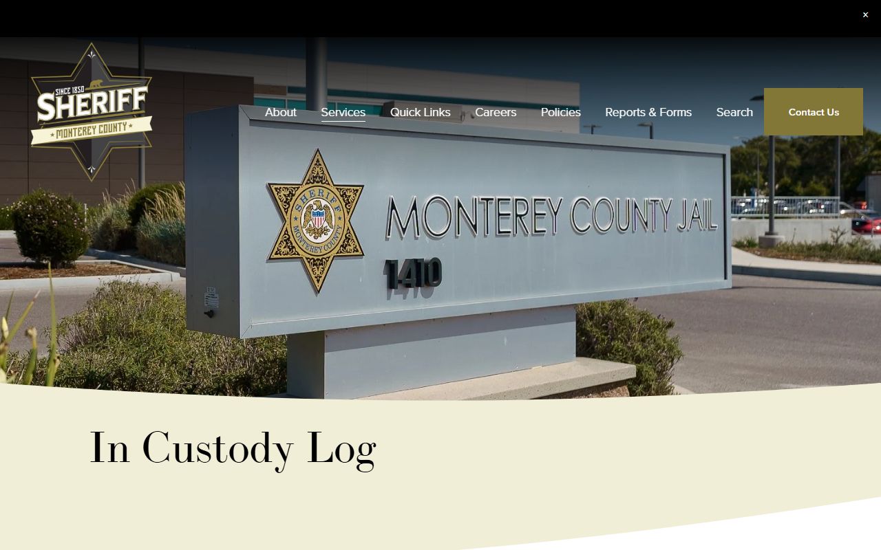 Monterey County Sheriff in-custody log booking database