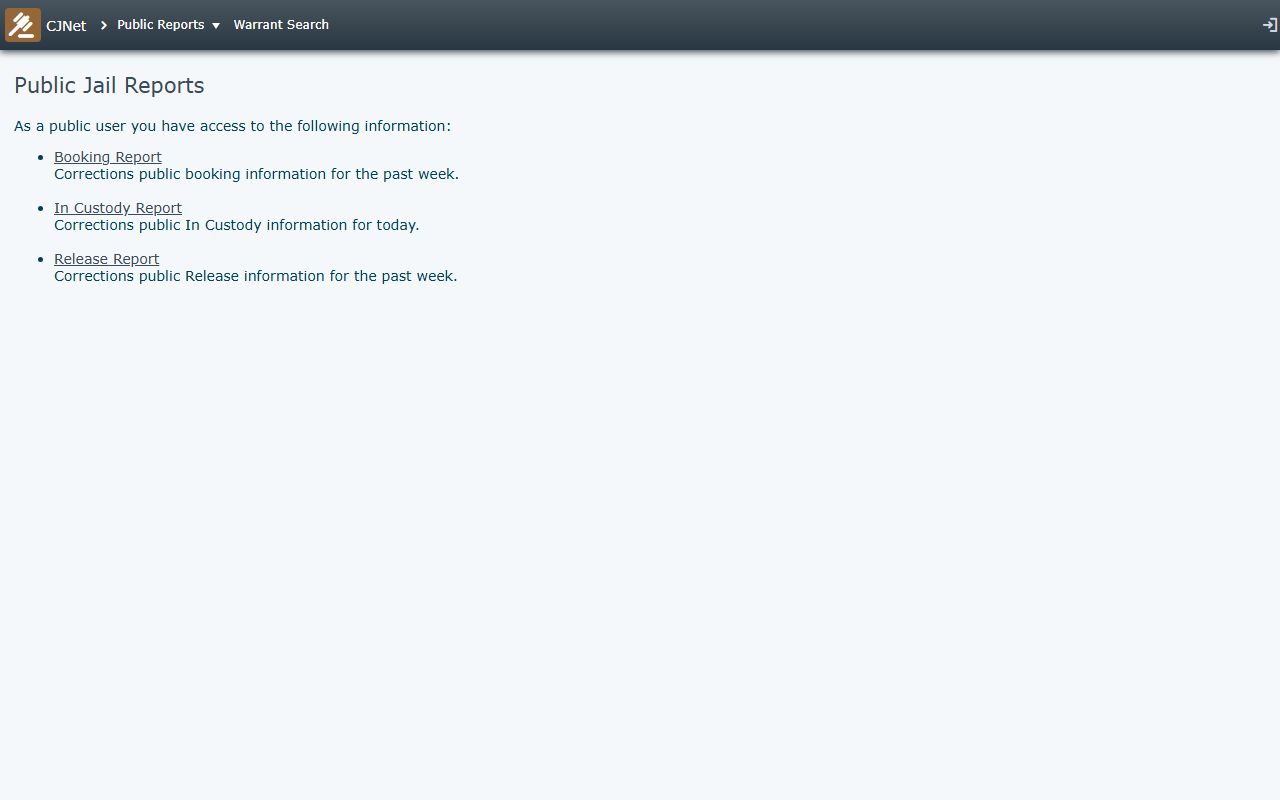 Napa County CJNet public jail booking portal interface