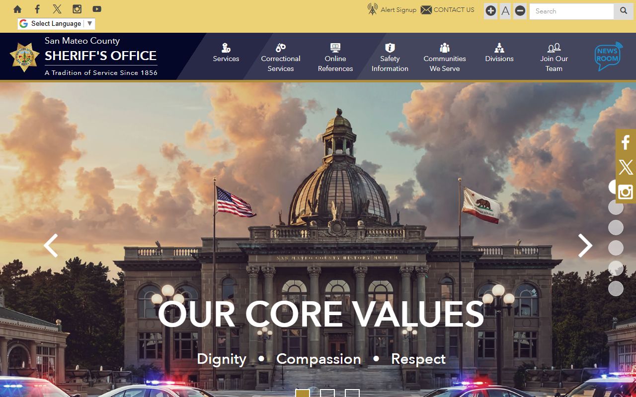 San Mateo County Sheriff's Office website for 24 hour booking and jail information