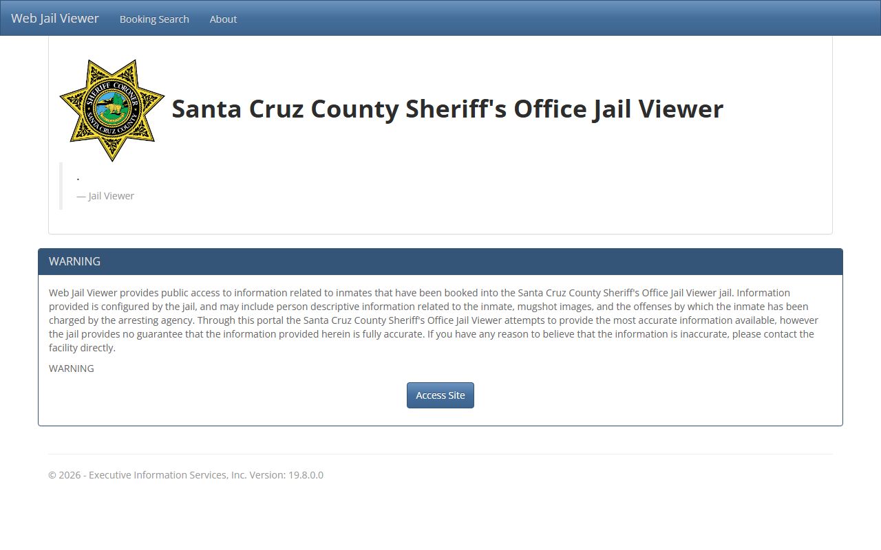 Santa Cruz County Sheriff Web Jail Viewer for 24 hour booking records search