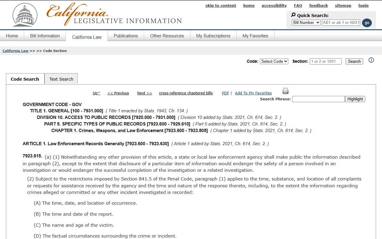 California statute on booking photos and complaint disclosure for 24 hour booking records